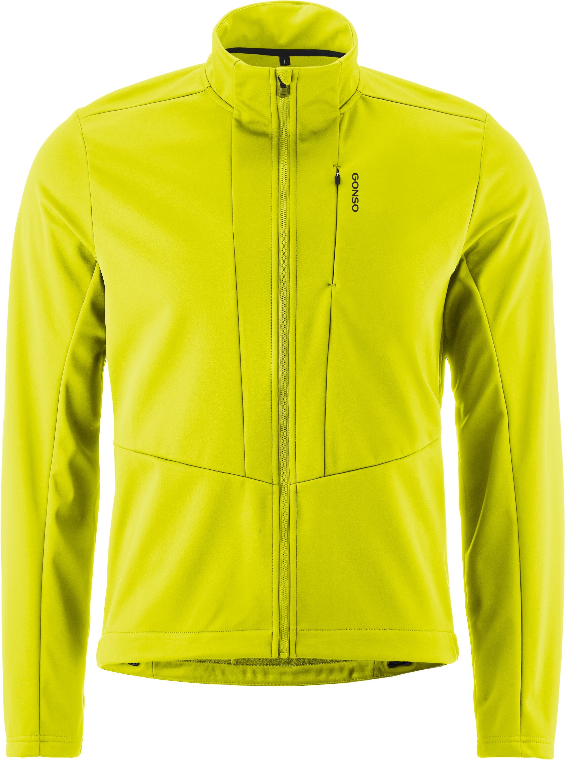 Fahrradjacke GONSO "ADVENTURE JACKET SOFTSHELL M", Herren, Gr. XXL, gelb, 100% Polyester, Rundhals, Jacken Fahrradjacke, Herren Softshell-Jacke, Radjacke slim fit gelb XXL