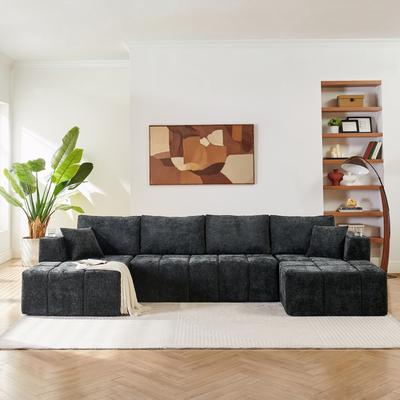 Loedds 132.48-Inch Chenille U-Shaped Modular Sectional Sofa with Cup Holders & Side Pockets