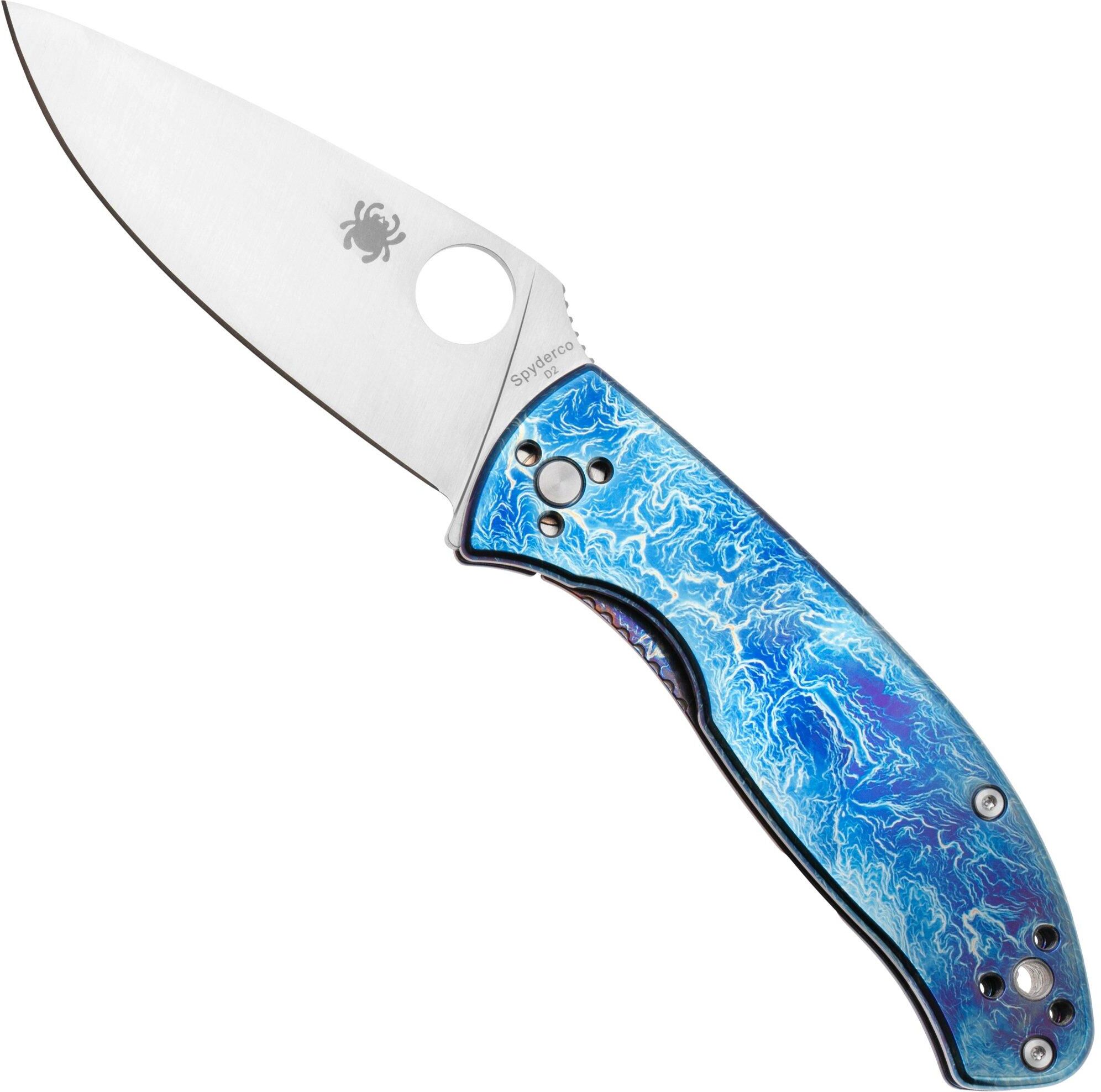 Spyderco Tenacious, D2, C122TIBLD2P Blue Flamed Titanium Disarray coltello da tasca