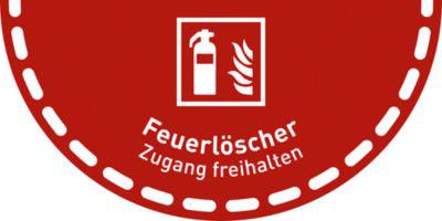 moedel Hinweisschild „Feuerlöscher Zugang freihalten“, für Fußböden, rutschhemmend, selbstklebend, L 450 x B 900 mm, PVC-Folie, rot-weiß