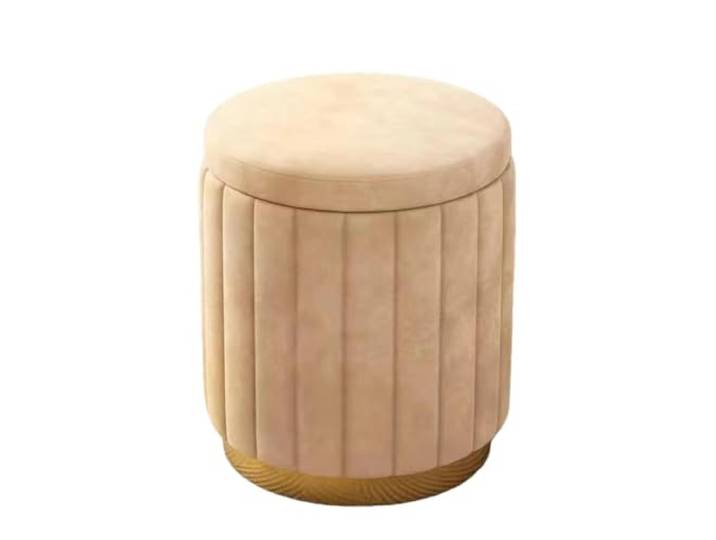 Runder Aufbewahrungshocker Aus Samt, Schminkhocker Mit Metallgestell, Gepolsterter Ottoman for den Eingangsbereich mit abnehmbarem Bezug, geeignet for Wohnzimmer(Yellow)