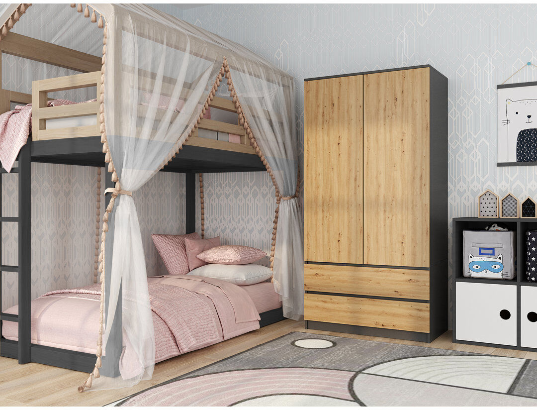 Wade Logan Longe 2 Door Wardrobe Anthrite Artisan 180cm H X 90cm W X 50cm D