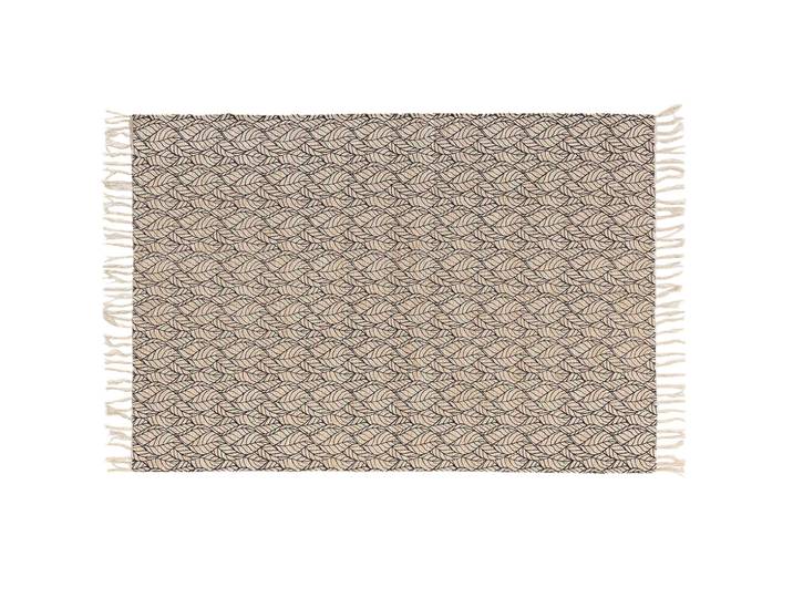 Rechteckiger Teppich mit Fransen, Baumwolle & Jute, Blattmuster, schwarz, braun, 120x170cm