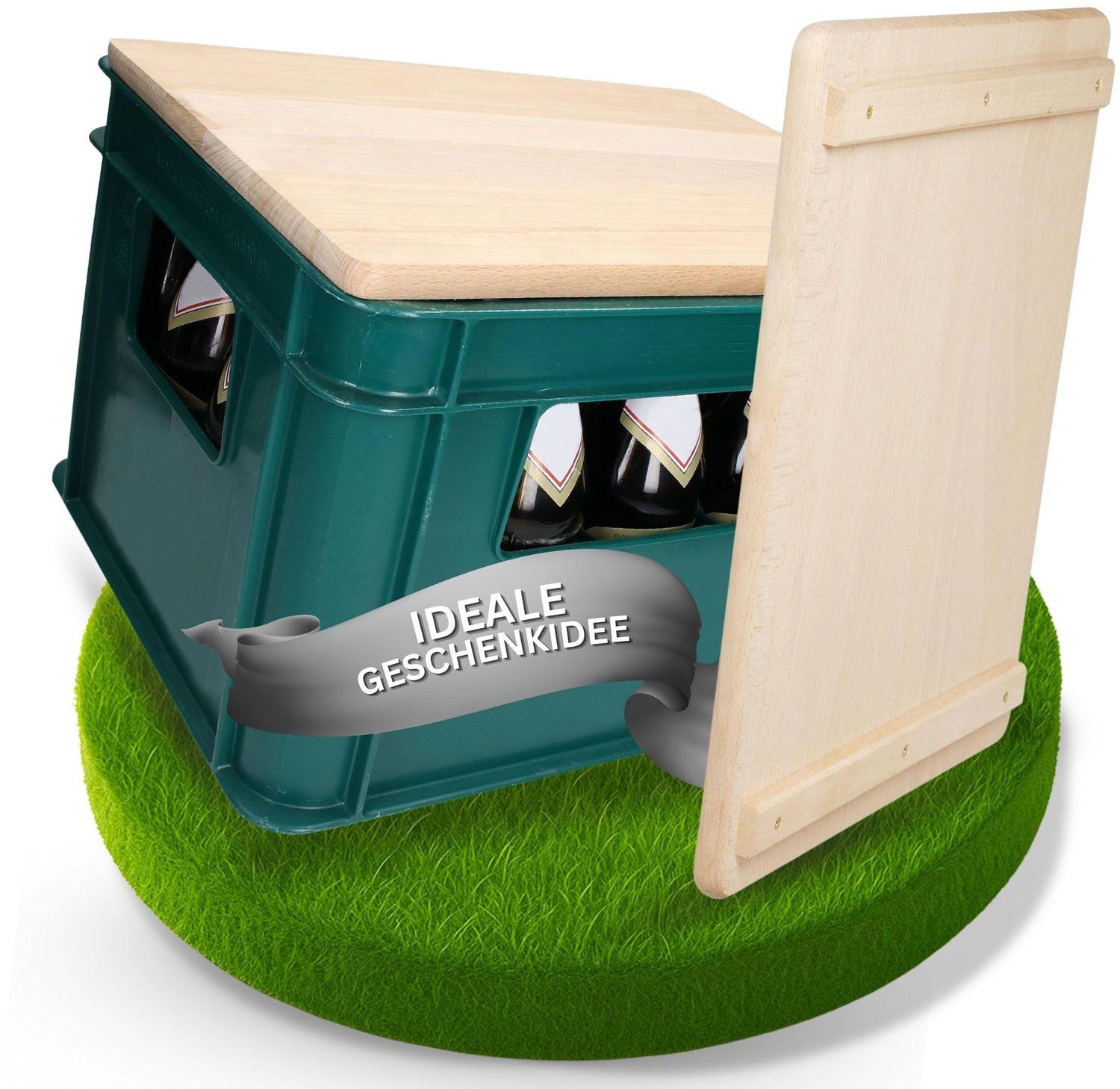 2-in-1 Mobiele Houten Kruk en Snijplank, Natuurlijk