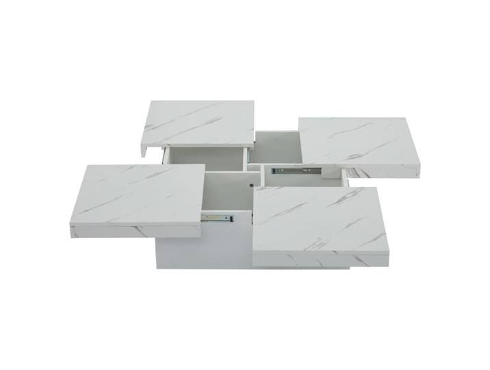 Table basse carrée blanche avec 4 tiroirs 90 x 90 x 25 cm
