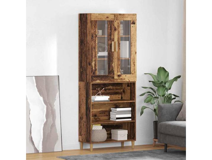 vidaXL Highboard Altholz 69,5 x 34 x 180 cm Engineered Wood und Glas
