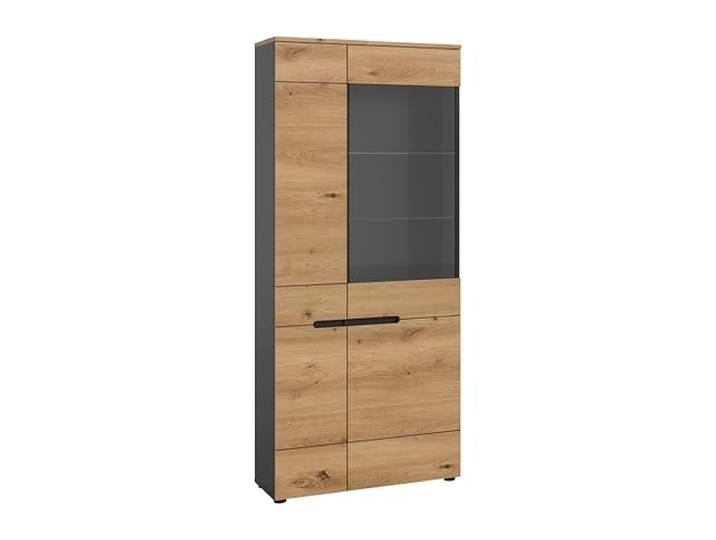 xonox.home - Vitrine Canu 80x190x37 cm in Korpus Basalt grau Nb. und Front Artisan Nb. - Glasvitrine Dekoschrank Glas-Kommode Stauraumschrank - modern & platzsparend