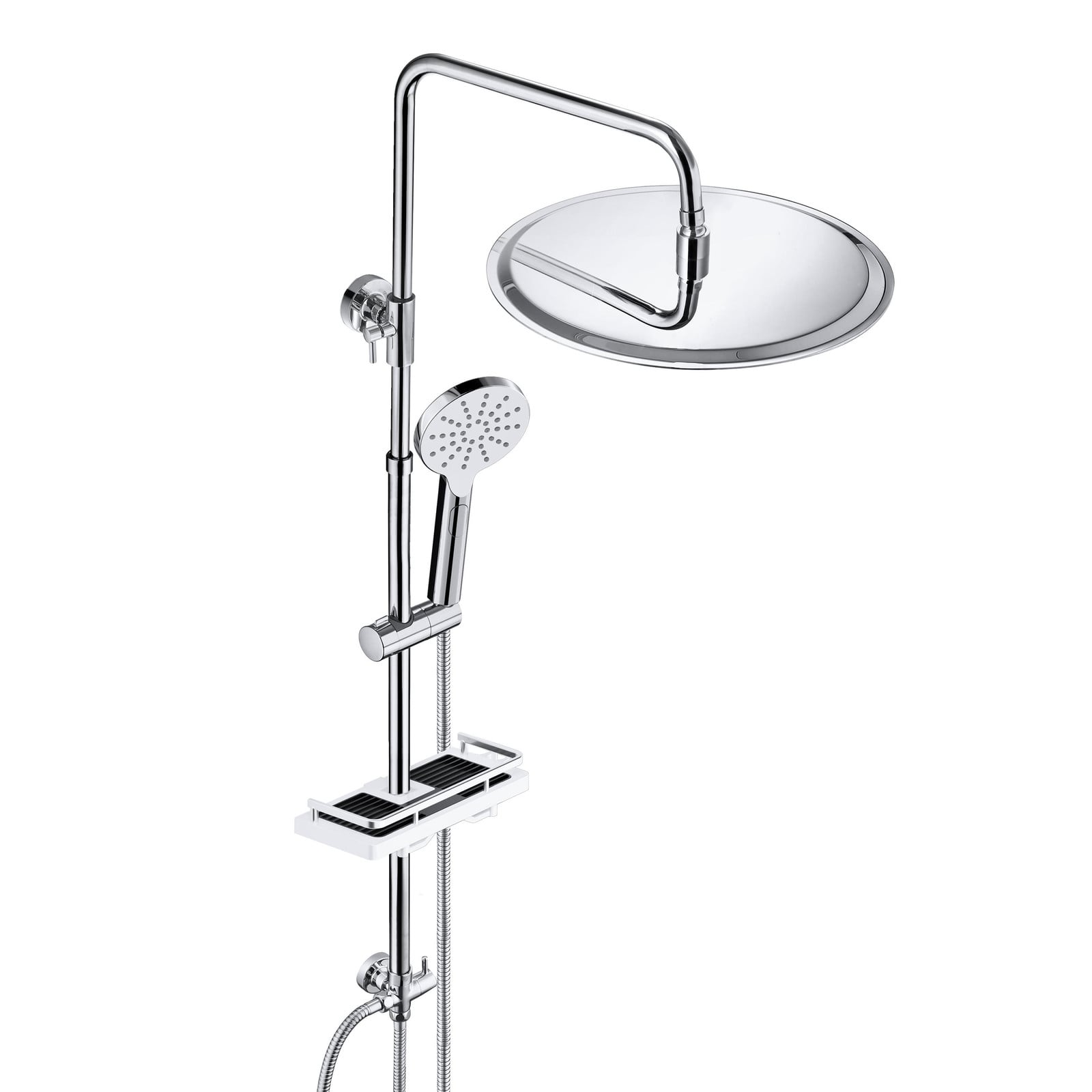 JOHO RVS regendoucheset met douchestang en doucheplank, chroom, douchekop diameter 30 cm