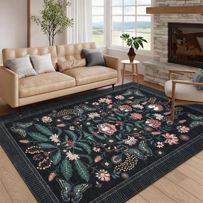Garvee Vintage Botanical Butterfly Floral Area Rug