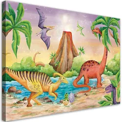 LEINWANDBILD Dinosaurier am See 120x80cm