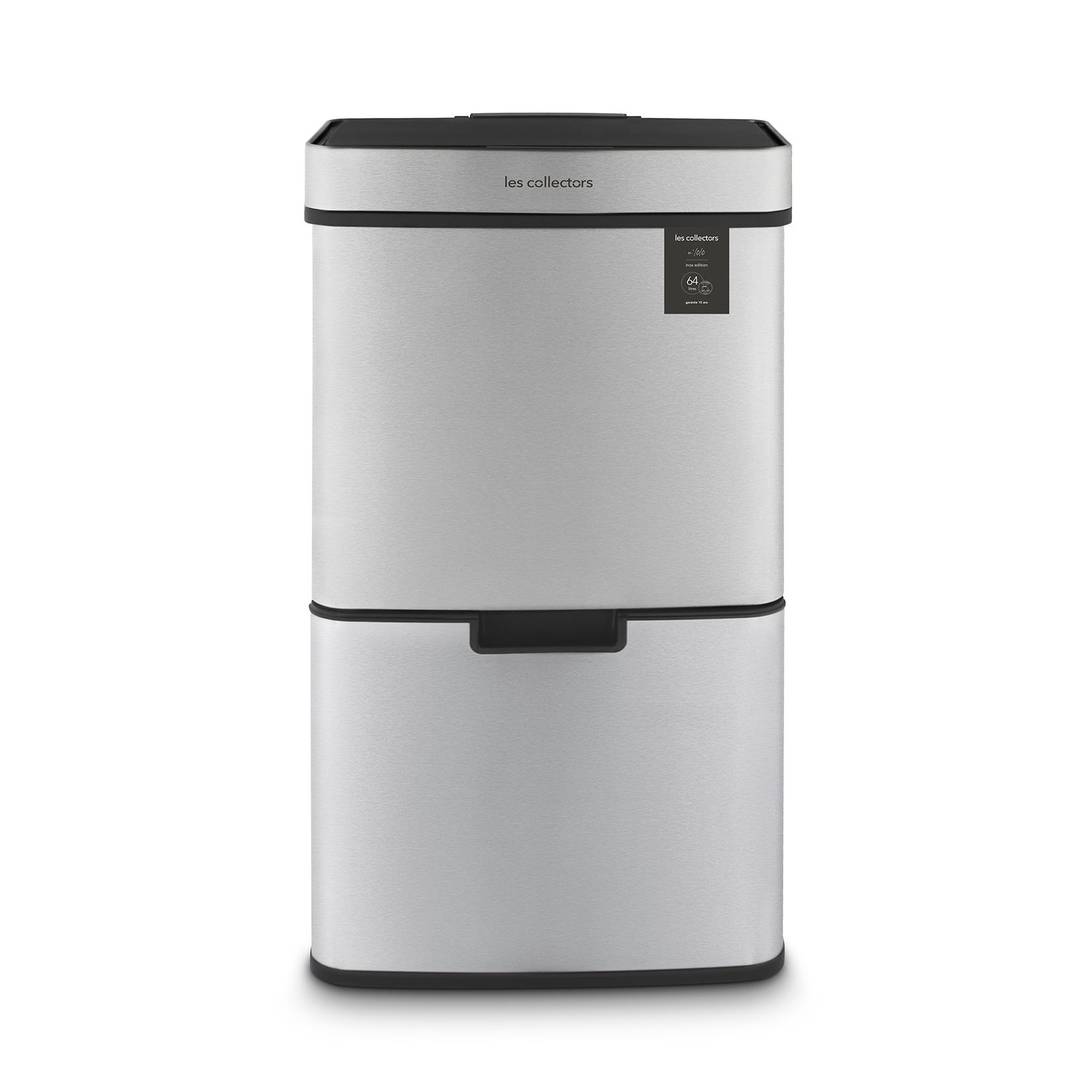 Les Collectors Sensormülleimer N°1010, 64L, Edelstahl, 3 Fächer 42+11+11, Automatische obere Öffnung, Infrarot-Erkennung, Leise, Design