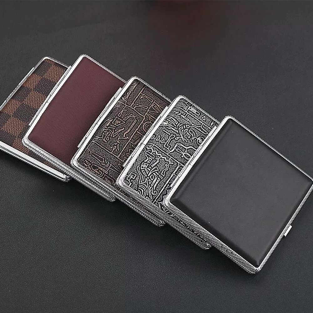 INF Étui à Cigarettes en Cuir PU - Contient 20 Cigarettes, Portable & Anti-Écrasement Marron