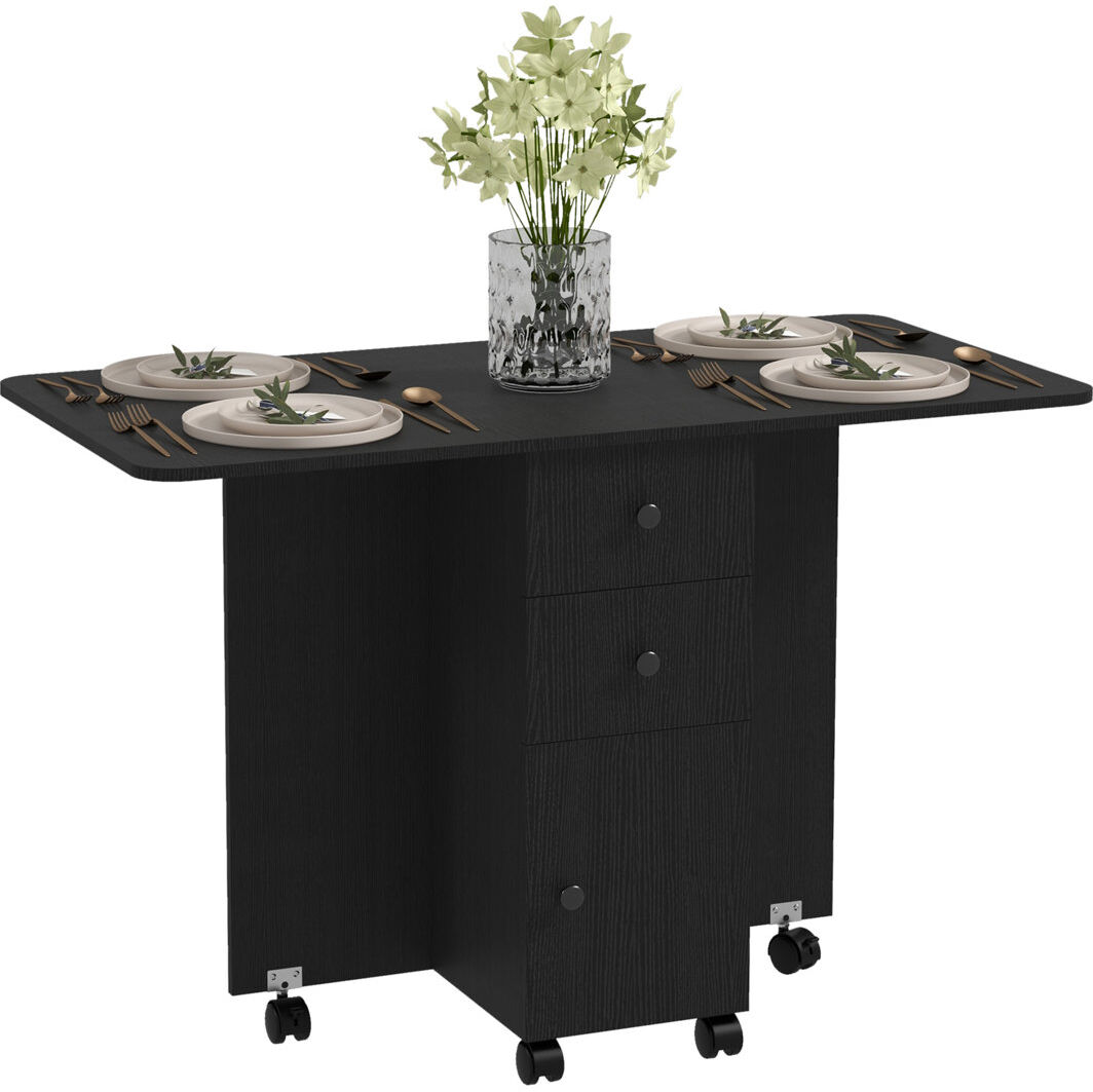 17 Stories Louima Folding Dining Table for 4-6 on Wheels Black