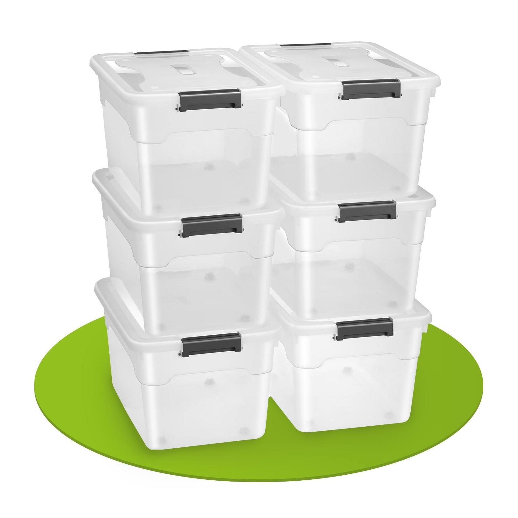 Juskys Aufbewahrungsbox mit Deckel - 6er Set Kunststoff Boxen 60l - Box stapelbar, transparent