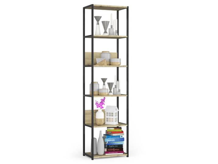 Akord Industrieregal Schwarz, Eiche Artisan 50x192x32 cm, Metall, Nachbildung, 6 Fächer, Rechteckig,Rechteckig, 50x192x32 cm, Wohnzimmer, Regale, Bücherregale