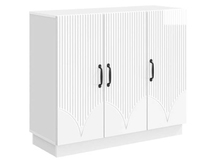 TEKGHUT Sideboard Hochglanz Weiß 89 x 34,5 x 77 cm Holzwerkstoff Minimalistisches Design, klare Linien, geräumige Fächer, Regale, für Esszimmer, Wohnzimmer, Flur, Holzwerkstoff