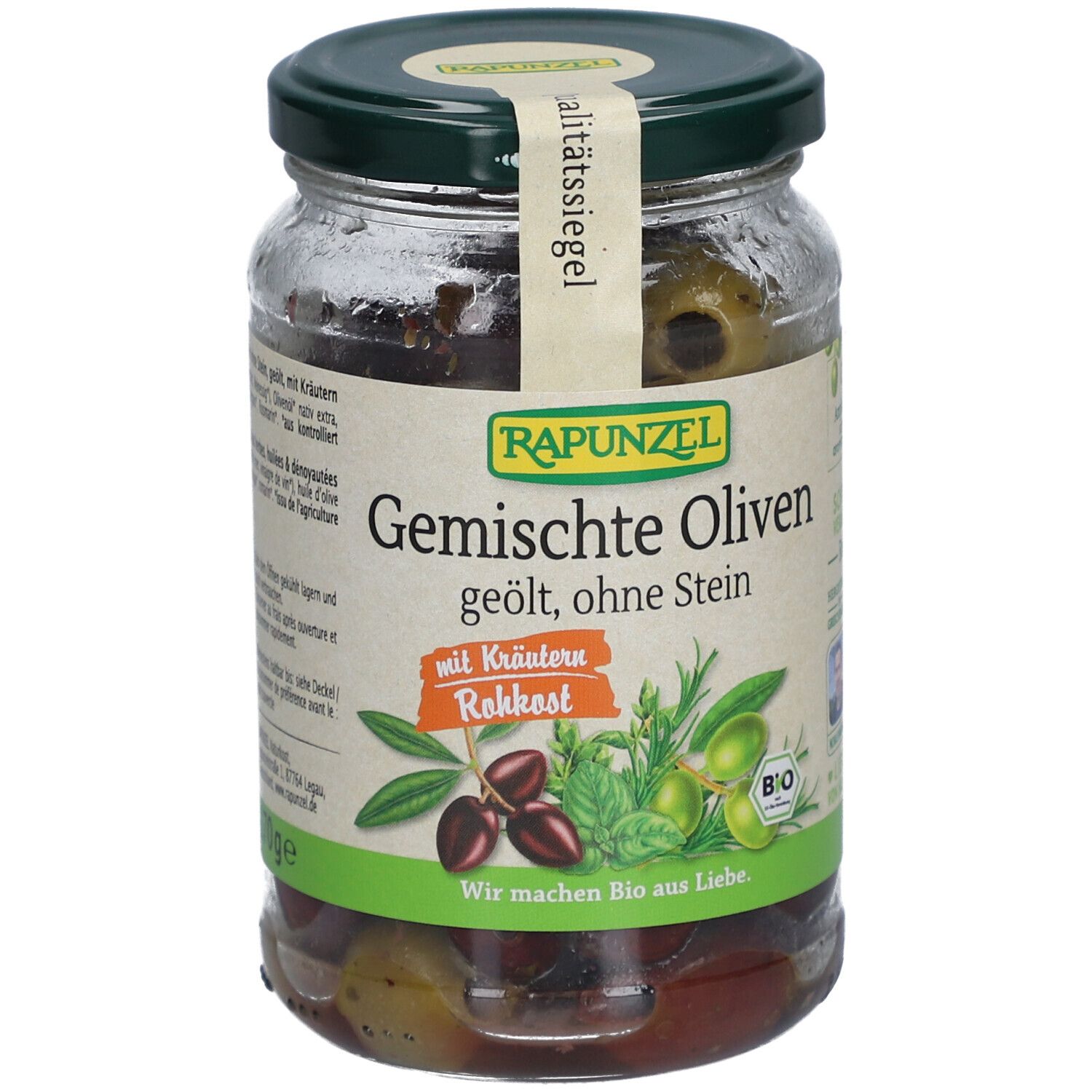 Rapunzel Oliven gemischt mit Kräutern, ohne Stein geölt 170 g Keine Angabe
