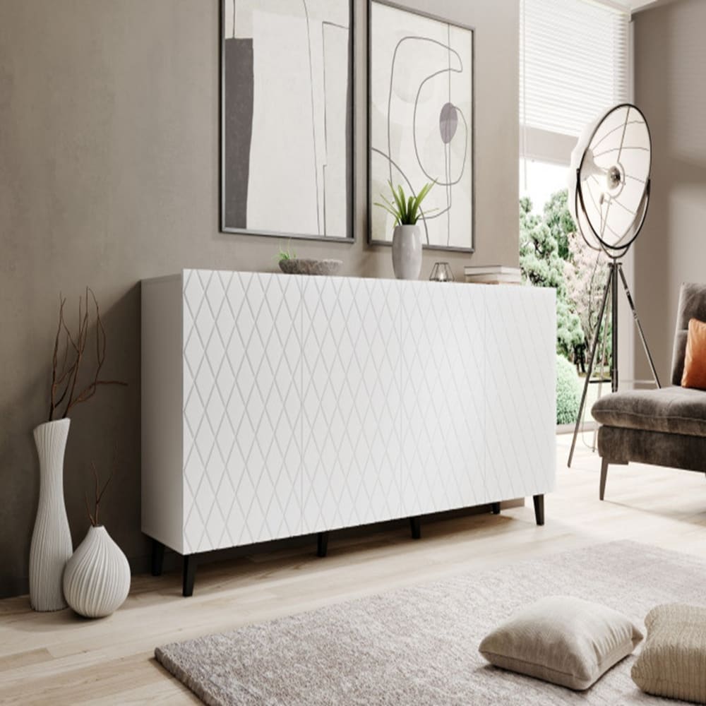 MSO Buffet contemporain blanc mat avec façade design 200cm Blanc 200x82x200cm