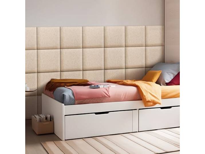[neu.haus] Wandkissen Carpino 4er Set 30 x 30 cm Wandpolster Textil Beige Wandpaneele gepolstert Kopfteil für Bett Polsterpaneel zum Kleben