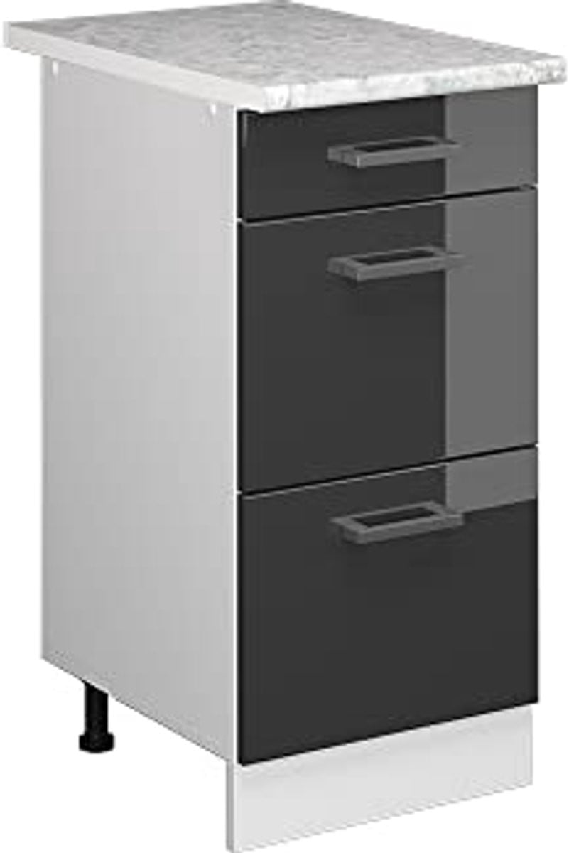 Moderne compacte keukenmodule met ladeonderkast en werkblad in hoogglans – 40 cm hoog