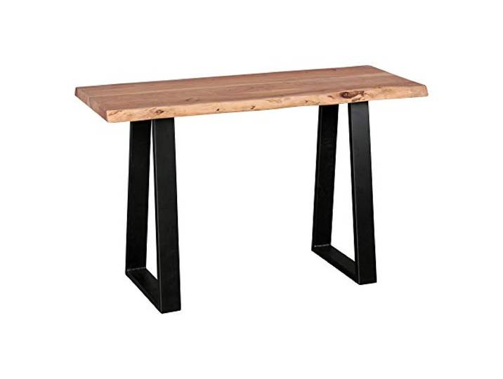 FineBuy Konsolentisch Gaya 120x45x75 cm Akazie Massivholz Baumkante schmaler Schreibtisch mit Metallbeinen, Flurtisch aus Echtholz im Landhausstil, handgefertigtes Unikat