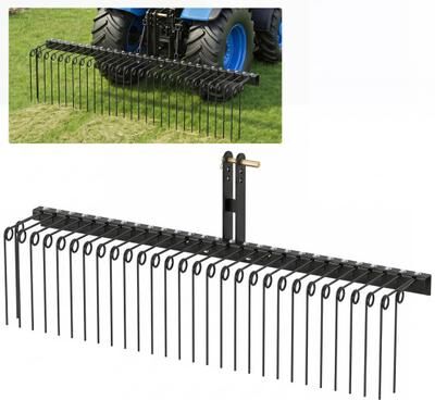 "Costway 72"" Pine Straw Rake with 30 Metal Coil Tines for Grass-Black"
