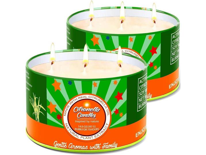 Kerze Citronella 2er-Set Sojawachs 150 Stunden Brenndauer, Mehrfarbig, Paraffin, 6 cm, Dekoration, Kerzen & Kerzenhalter, Duftkerzen