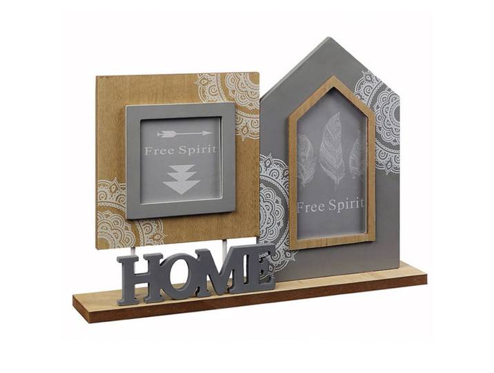 Fotorahmen Home, aus Holz, braun und grau, für 2 Fotos, 40 x 6 x 29cm