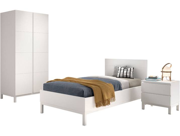 Jugendzimmer-Set VIPACK Set best. aus Einzelbett 90/200, Nachtkonsole, Kleiderschrank 2-trg. , weiss (weiß), ohne Matratze, B/H: 90cm x 200cm, Schlafzimmermöbel-Sets, Jugendzimmer-Set, in gradlinigem Design, pflegeleichte lackierte Oberfläche in Weiss