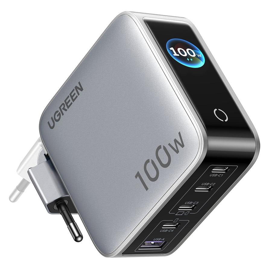 Ugreen 65620B 100W 5-Port GaN Fast Charger with Smart Display EU (100 W, 5 Ports) (70300172)