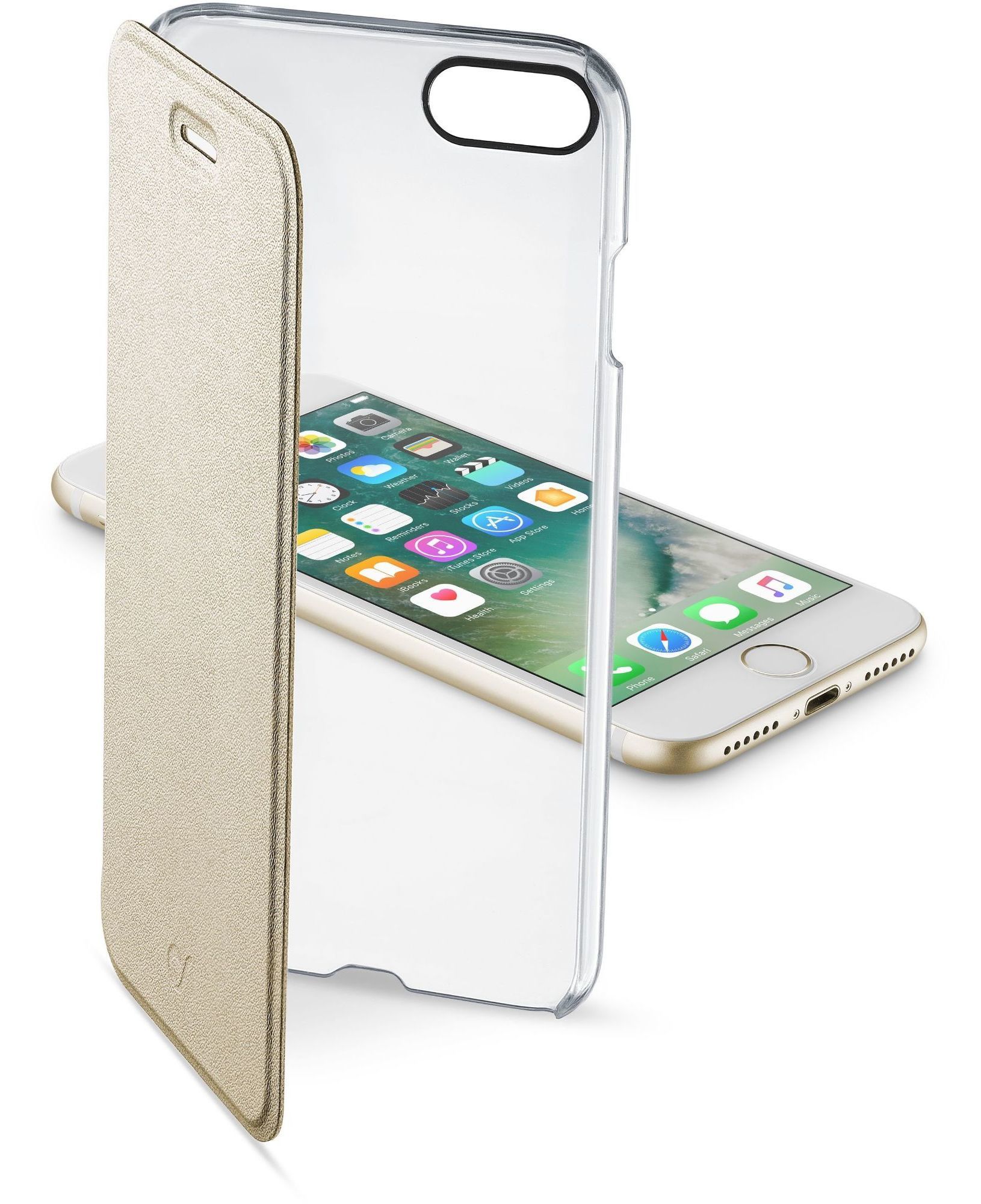 Cellular Line Folio für Apple iPhone 7 Clear Book (Gold, Transparent) CLEARBOOKIPH747H