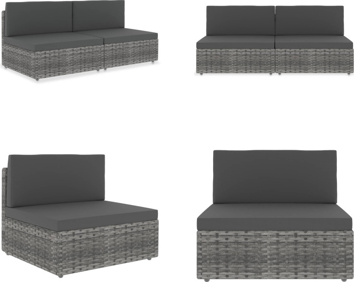 vidaXL Modulares 2 Sitzer Sofa Poly Rattan Grau - Gartensofa - Gartensofa - Gartenbank - Gartenbänke
