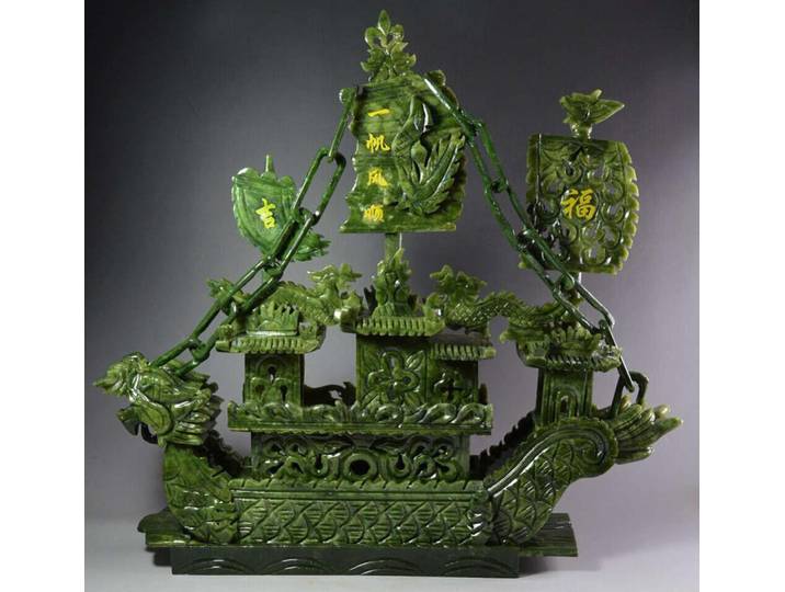 Grande statue d'encens de Dragon en Jade 100% naturel sculpté à la main, 38cm, bateau Dragon NT