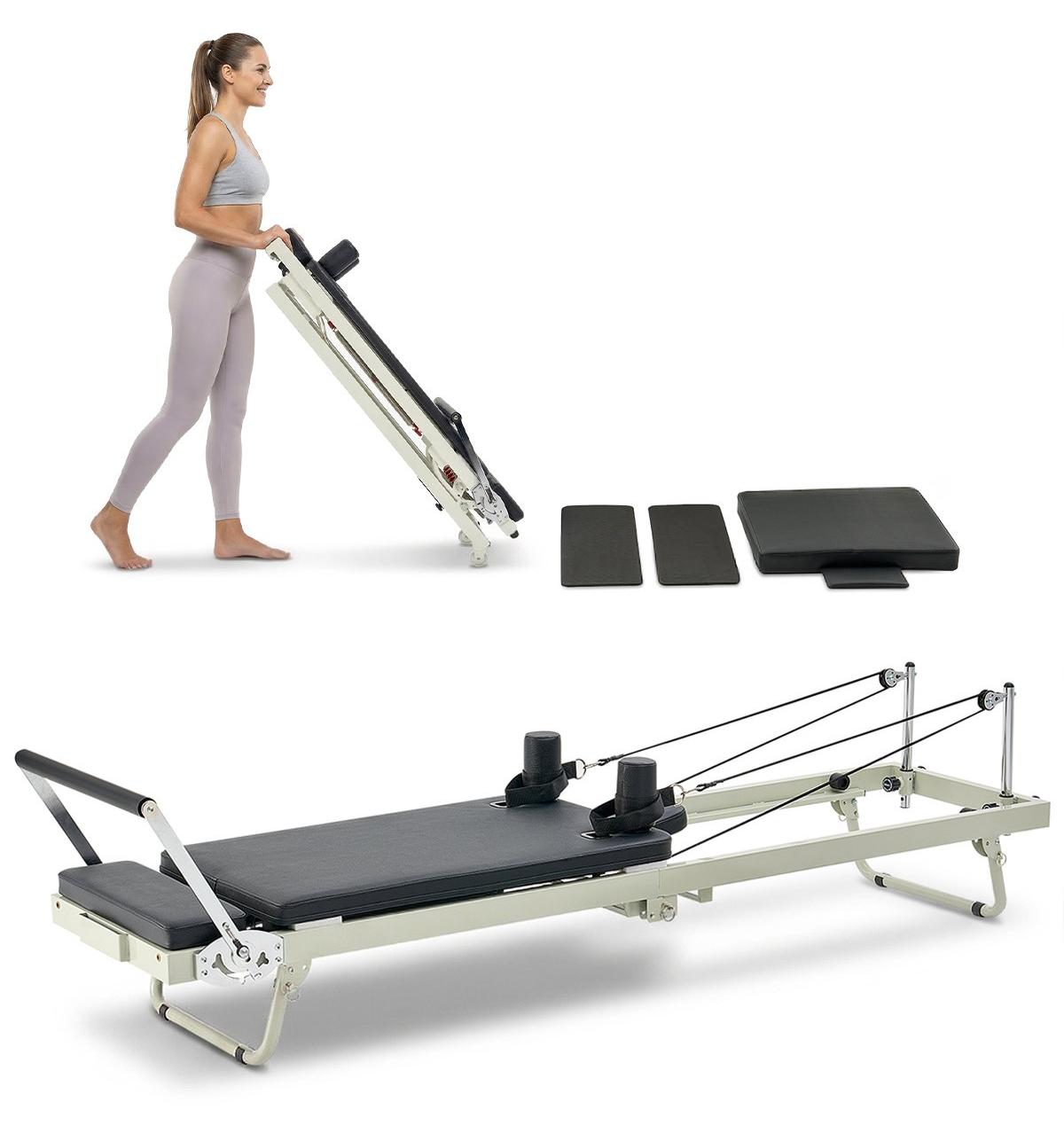 VEVOR Faltbarer Pilates Reformer, Pilates Trainingsgerät für den Einsatz im Home Gym Studio, Pilates Bett mit doppeltem Widerstand - Feder & Schnur, Reformer Set für Fortgeschrittene und Anfänger, bis zu 400 LBS