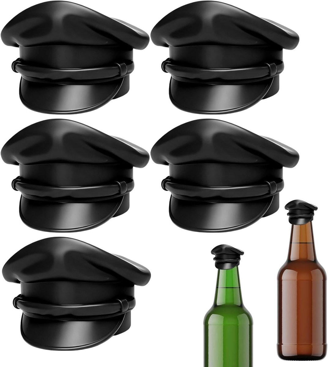 5 stuks Flessendoppen met realistisch helm design in zwart