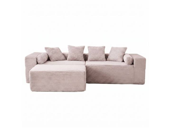 ELVORIN Canapé modulable d angle 3 places avec méridienne 266 x 110 x 60 cm tissu chenille beige sans installation