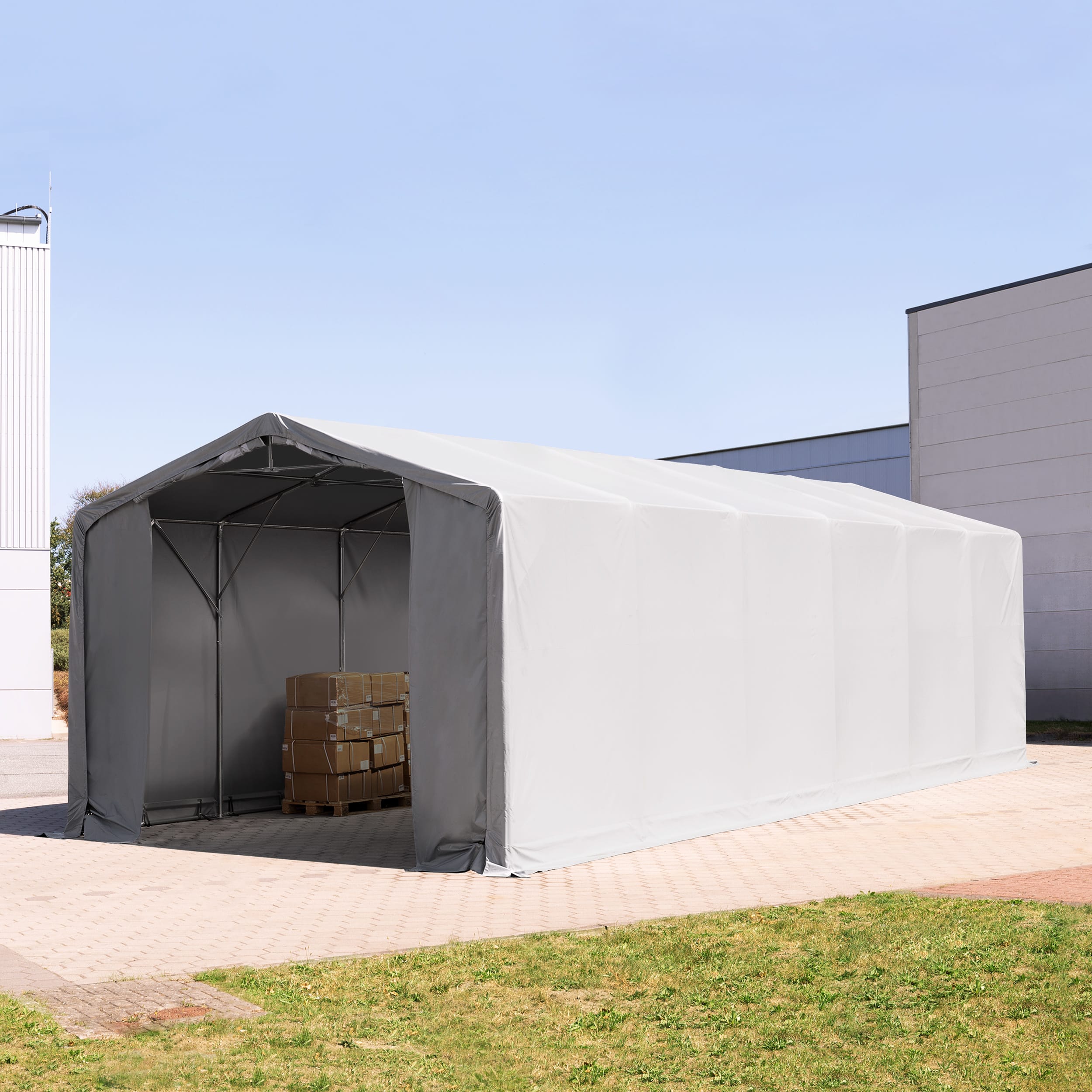 TOOLPORT 5x12m Zelthalle, PVC-Plane, grau, ohne Statik - (79884)