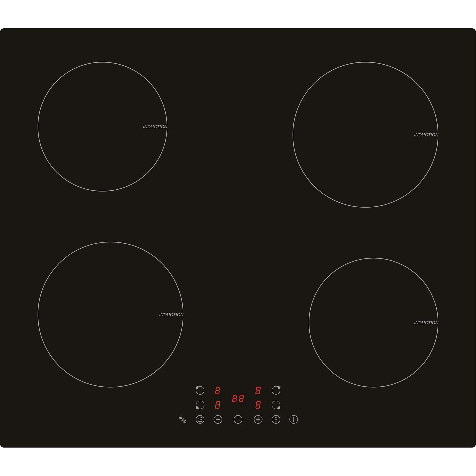 PKM Kochfeld Induktion Glaskeramik IN4BGN - Touch Control Bedienung; Booster, 4 Kochzonen; max. 7360 Watt, Stop & Go, Timer