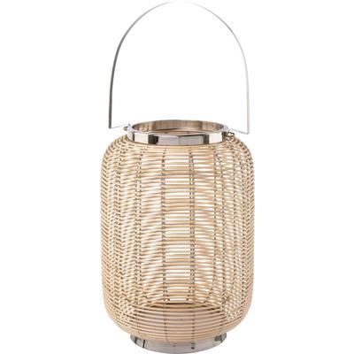 Windlicht CREATIV HOME "Laterne ALEGRE, mit Henkel", braun, H:34cm Ø:23cm, Holzwerkstoff, Metall, Kerzenhalter, Windlicht, Kerzenhalter aus Naturweide