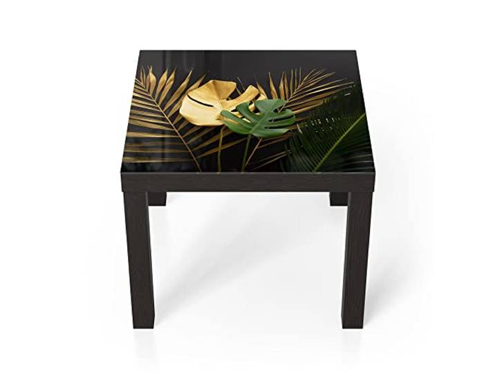 DEQORI Glastisch schwarz klein 55x55 cm Motiv Exotische Palmenwedel ausgefallener Beistelltisch aus Glas Hochglanz Couchtisch fürs Wohnzimmer moderner Couch Tisch mit Design