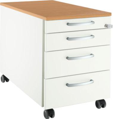Schäfer Shop Select Rollcontainer 1233, 4 Schübe, Griff rund, weiß/Buche-Dekor