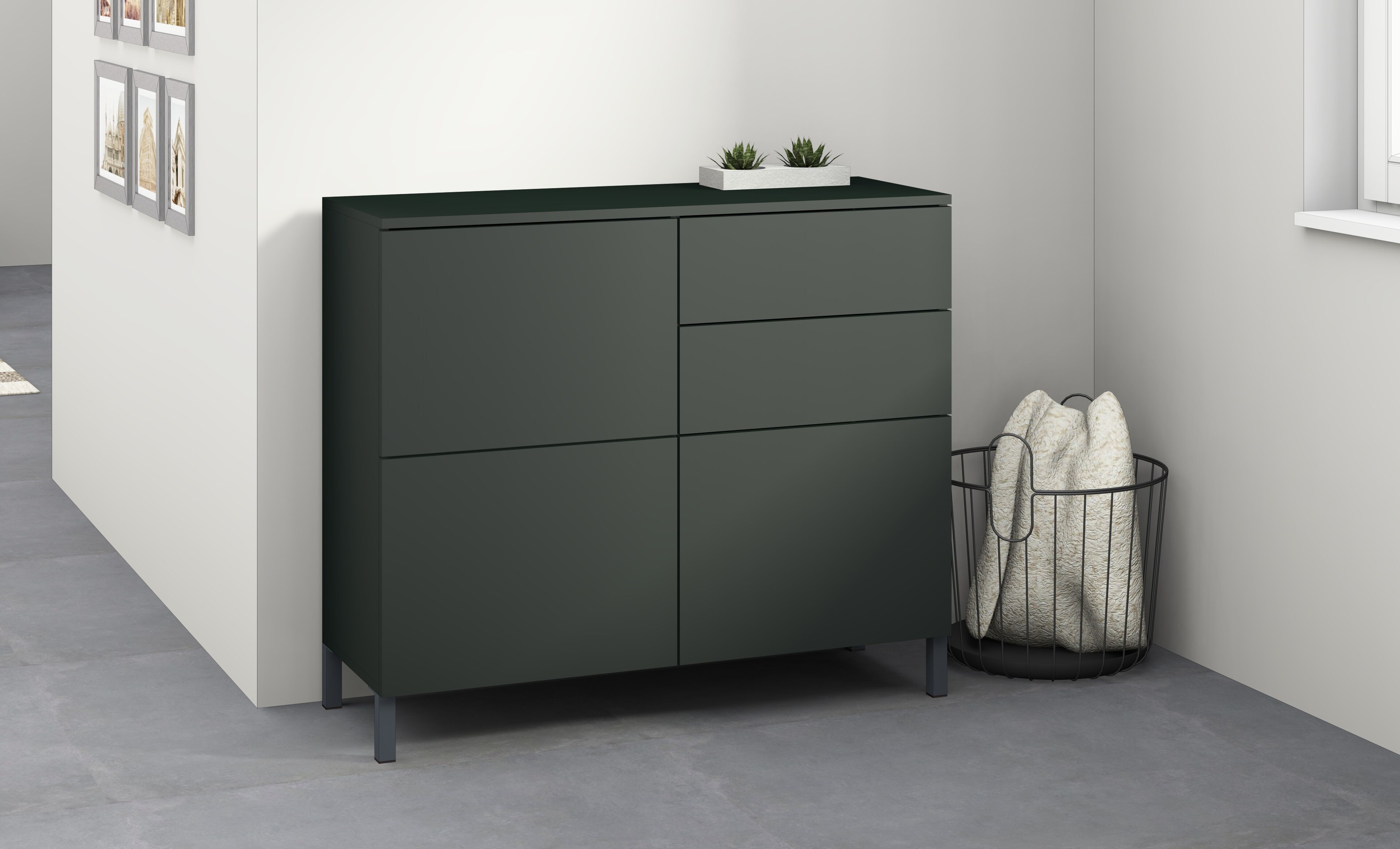 Kommode BORCHARDT MÖBEL "Haama, Sideboard mit Metallfüssen, Push-to-open-Technik, Breite 93 cm", schwarz (schwarz matt), B:93cm H:80cm T:35cm, Holzwerkstoff, Sideboards, Kommode, Push-To-Open, verstellbare Einlegeböden, viel Stauraum, Breite 93cm schwarz 