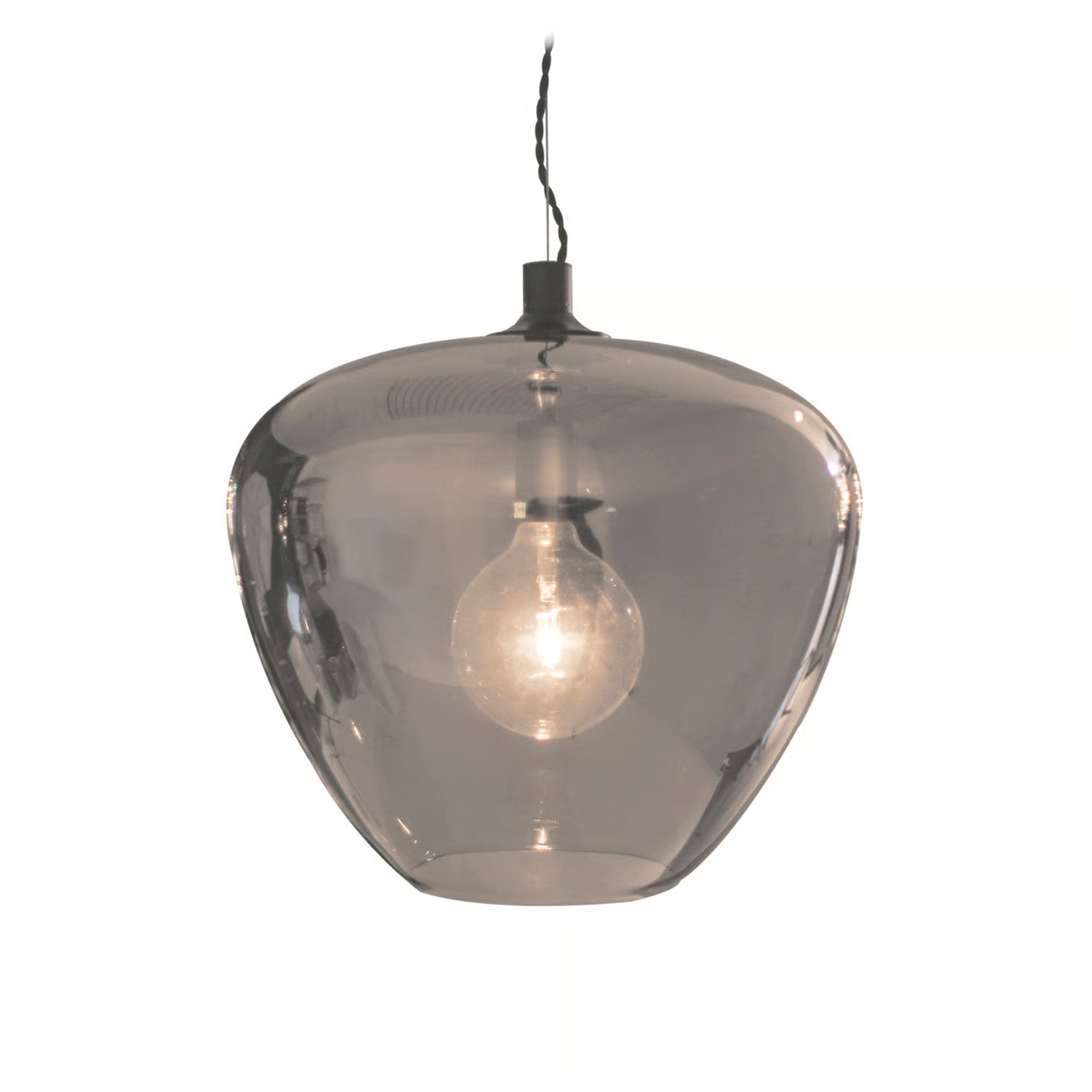 Bellissimo hanglamp van Rydéns met grijs glazen kap en zilveren details, Ø40 cm