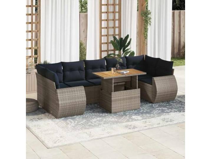 YUTAASU 8-TLG. Poly Rattan Sofagarnitur Grau mit Kissen