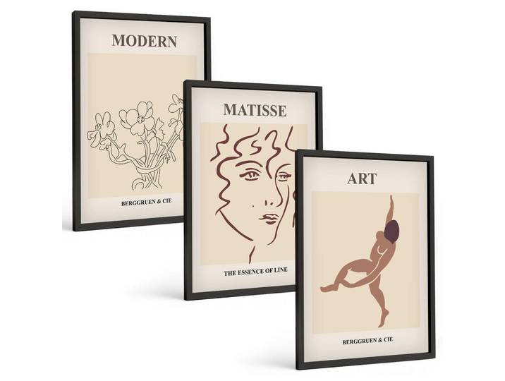 Tulup Bilder SET 3er Set - 40x60 cm Schwarzer Rahmen - Stilvolle Grafiken, Blumen, Figuren, Kunststoff, Rechteckig, 40x60 cm, Fotografie, Bilder & Rahmen, Bilder