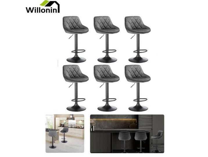 KD® 6pcs Tabouret de bar Hauteur de siège réglable 64.5-80cm Gris foncé