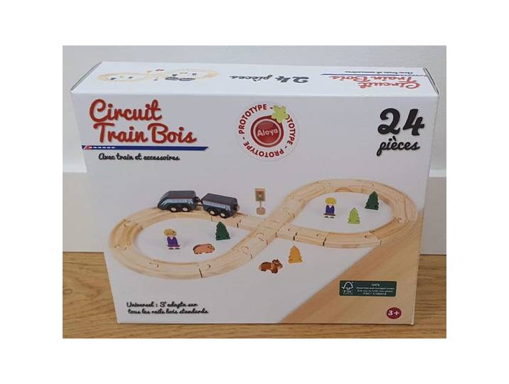 Circuit de train bois 24 pièces