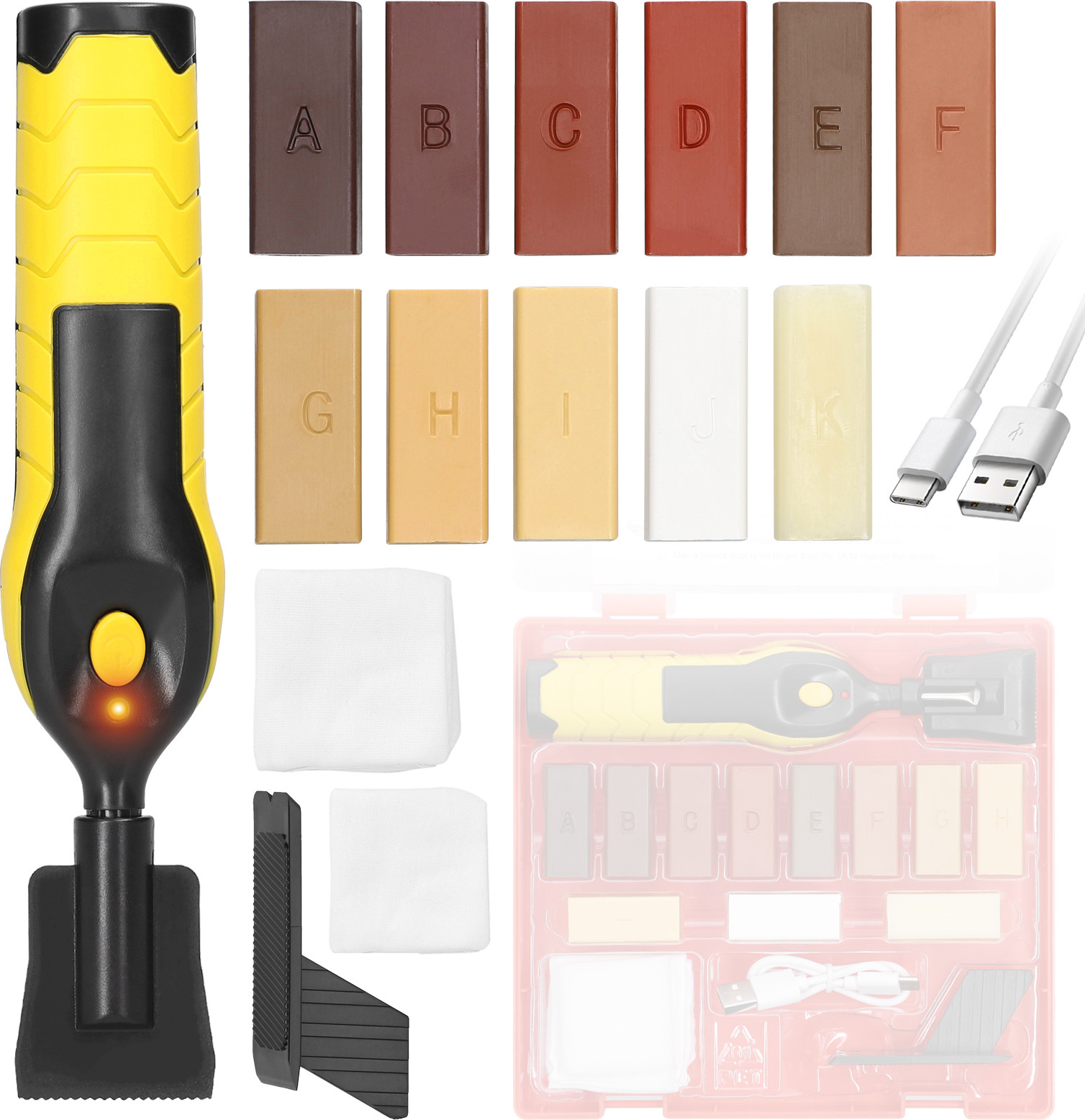 Cocosity Reparatieset voor houten vloeren, meubels en laminaat met smeltwas en gereedschap
