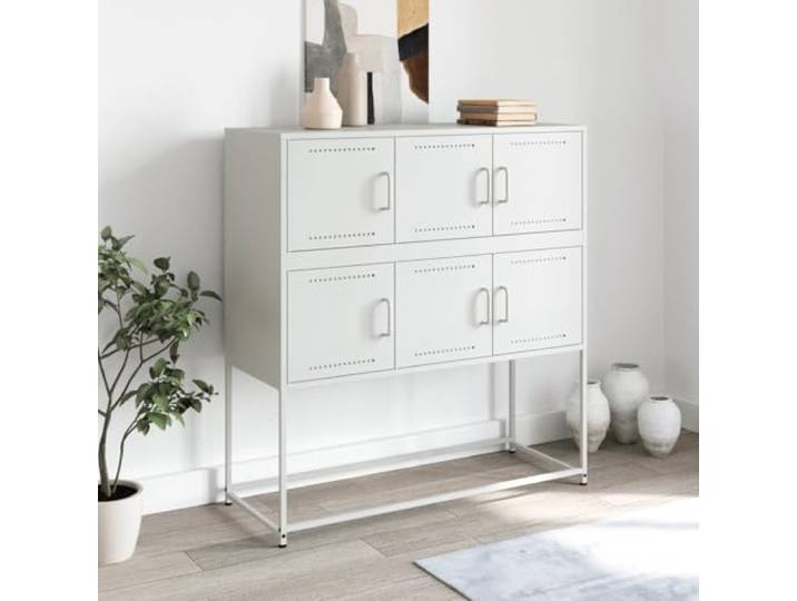 KTHLBRH Sideboard weiß 100,5 x 39 x 107 cm Stahl 6 Türen Kaltgewalzter Stahl, großer Stauraum, einfache Reinigung, Montage erforderlich