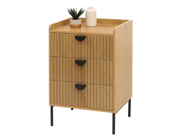 Mendler Kommode HWC-O39 77x50x42cm - Natur Highboard, Schrank, 3 Schubladen, Melamin, MDF